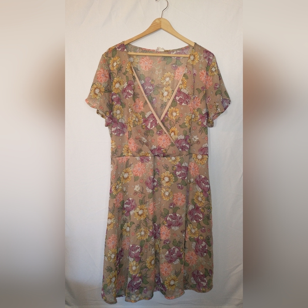 Anthropologie Blue Leopard Floral V-Neck Midi Dress Size Large
